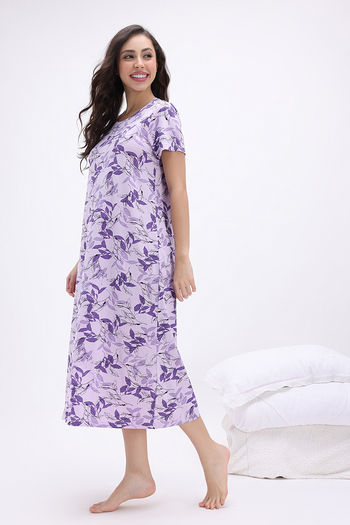 Buy Zivame Knit Cotton Loungewear Dress - Pastel lavender
